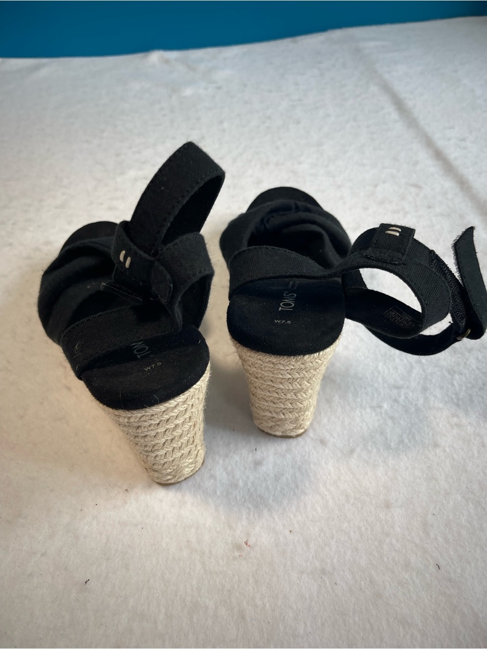 TOMS Black Canvas Espadrille Wedge Sandals Ankle Strap Women’s 7.5 - Picture 10 of 12